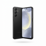 Samsung Galaxy A26 5G 128GB 6GB - Negro. Este teléfono inteligente de color negro se muestra en una vista de perspectiva que combina el frente y la parte posterior. El dispositivo tiene un acabado mate y bordes redondeados. En la parte trasera, se aprecian tres lentes de cámara circ ulares alineados verticalmente y el logotipo de Samsung en la parte inferior. La pantalla frontal está encendida, mostrando la hora 10:09 y una imagen de fondo abstracta. Los botones de volumen y encendido son visibles en el lateral derecho. El diseño es moderno y funcional.